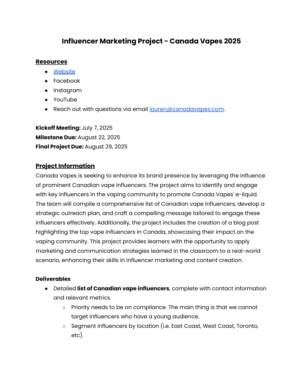 Canada Vapes influencer marketing project